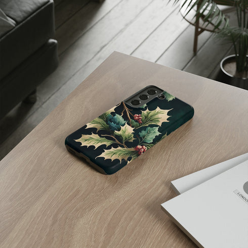 Dark Green Festive Holly in Watercolor - Impact Resistant Phone Case